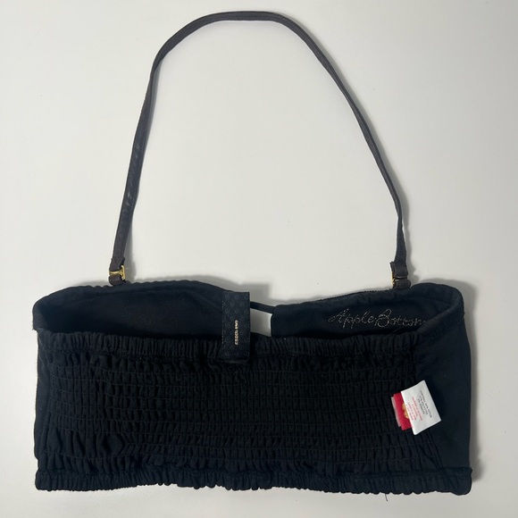 Apple Bottoms Y2K Black Ribbed Knit Bandeau Cutout Halter Crop Top Tube Top - Picture 5 of 11